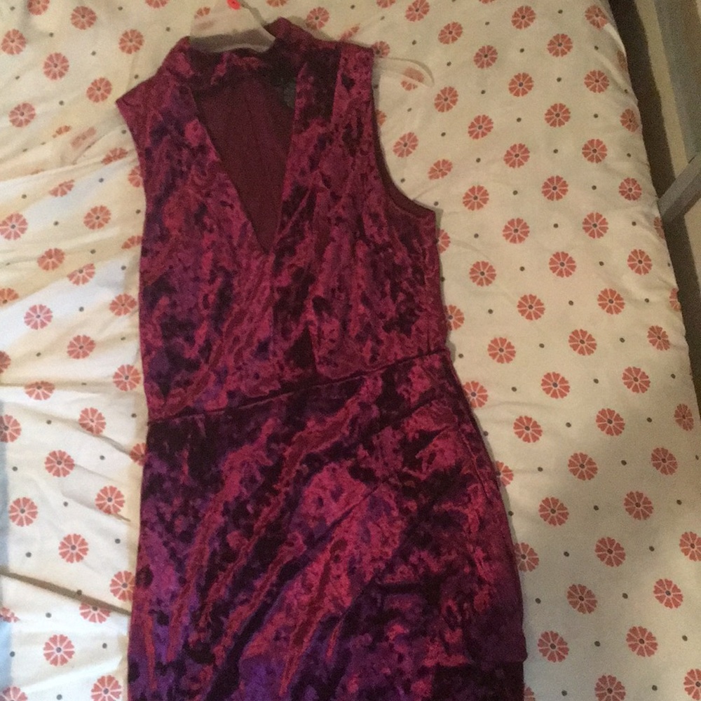 Burgundy mid length velvet dress